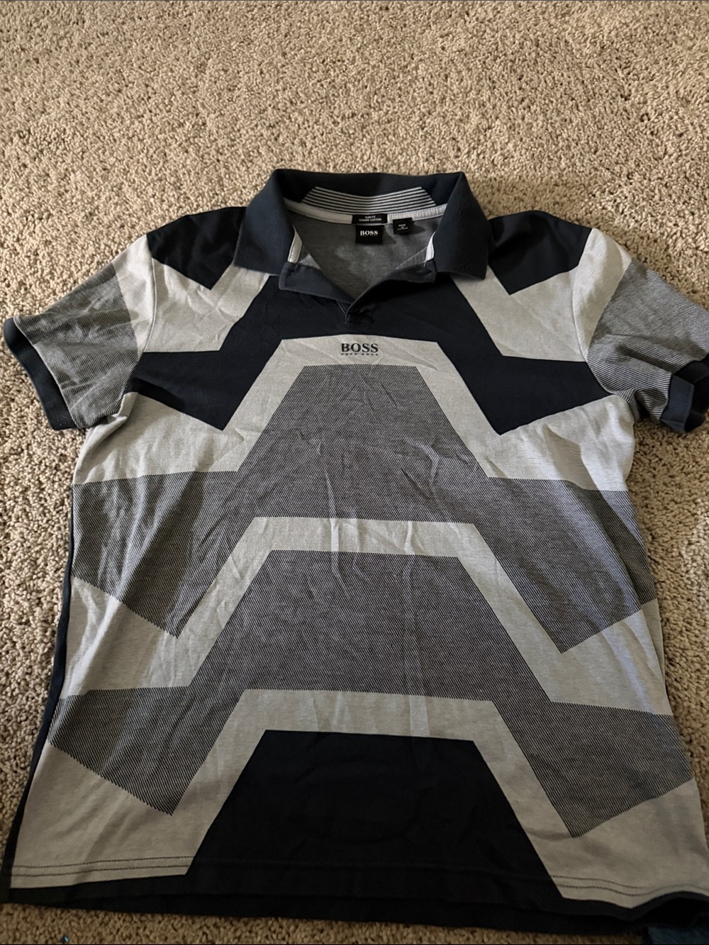 BOSS Black & Gray Chevron-Panel Polo